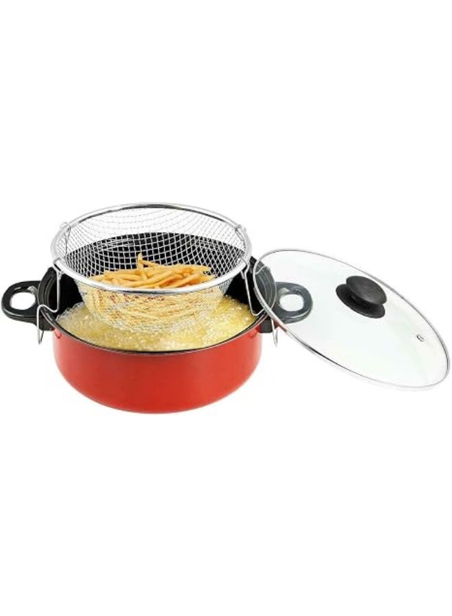 Non-Stick Deep Fryer Pot with Mesh Basket and Glass Lid – 3L Capacity - Image 1