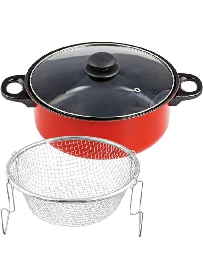 Non-Stick Deep Fryer Pot with Mesh Basket and Glass Lid – 3L Capacity - Image 3