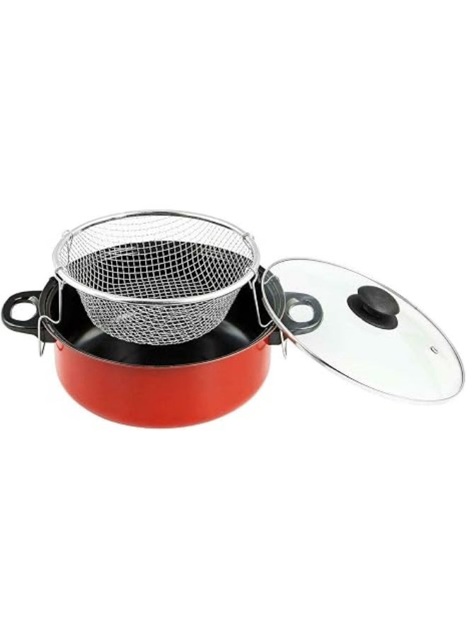 Non-Stick Deep Fryer Pot with Mesh Basket and Glass Lid – 3L Capacity - Image 2