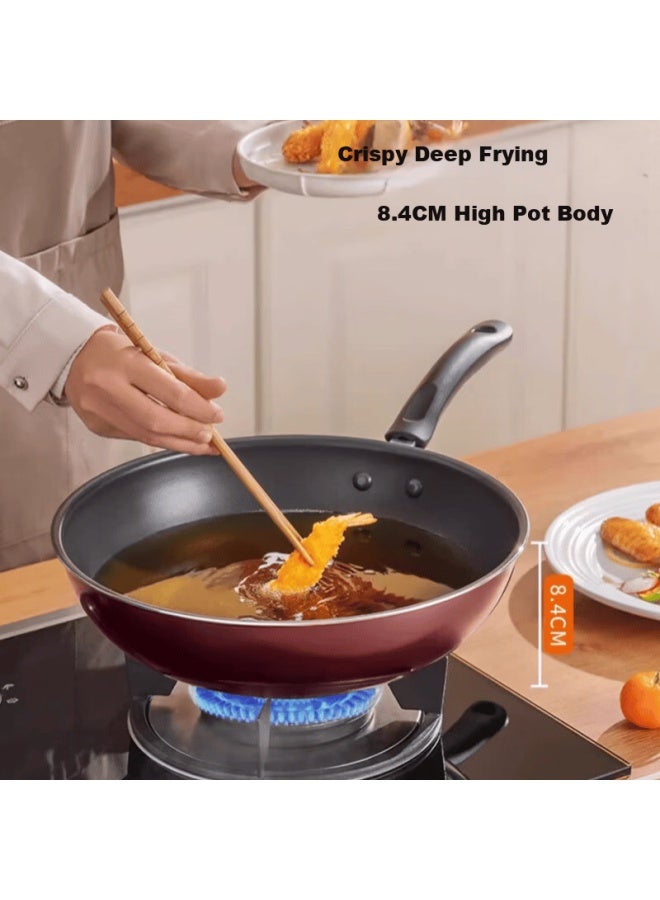 Joyoung Non-stick Wok Household Stir-fry Pan Large Flat Bottom Frying Pan Stove Compatible 28cm With Lid - Image 2