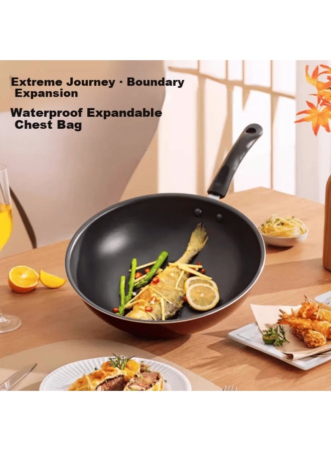 Joyoung Non-stick Wok Household Stir-fry Pan Large Flat Bottom Frying Pan Stove Compatible 28cm With Lid - Image 1