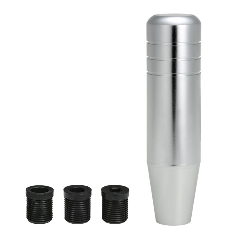 Gear Shift Knob: Silver Universal Racing - 100% Top Grade Perfect Hand Fit For Most Cars With 3 Rubber Adapters (8mm, 10mm, 12mm) - Image 1