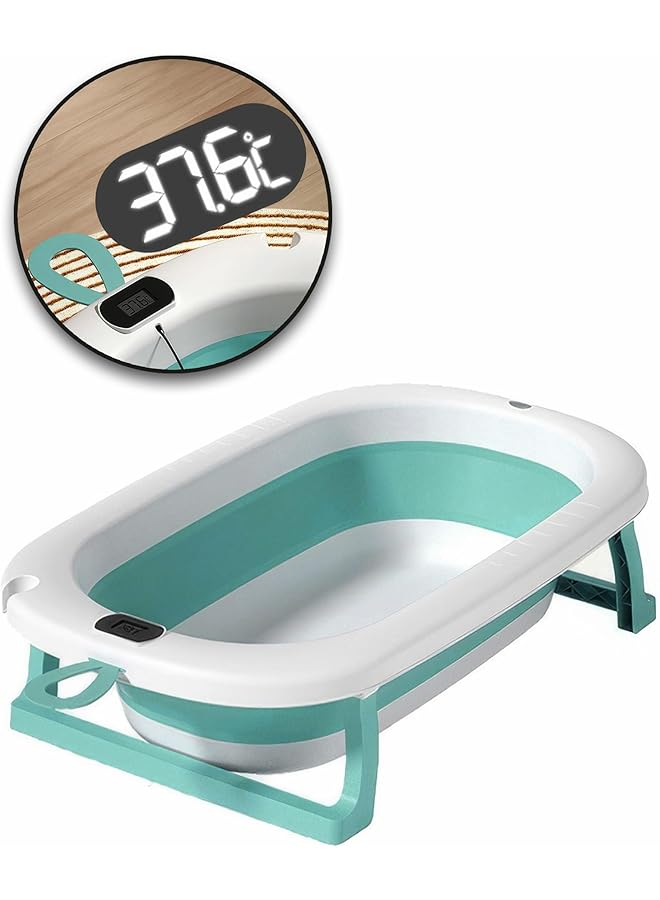 RENOVO Baby Bath Tub With Digital Thermometer Drain Plug And Hanging Ring Portable Travel Friendly Anti Skid Collapsible Bathtub For Kids Grey/White - Image 2