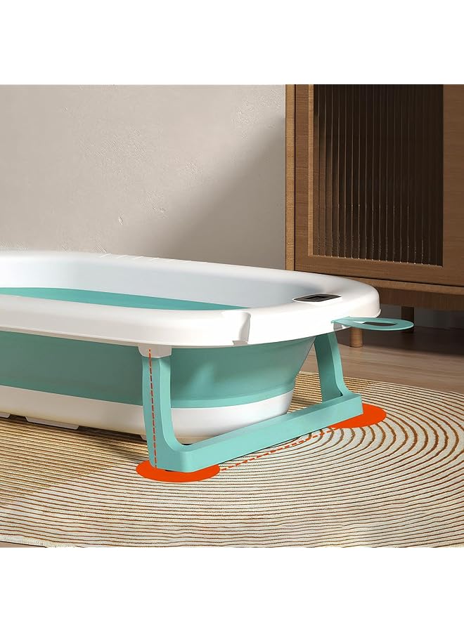RENOVO Baby Bath Tub With Digital Thermometer Drain Plug And Hanging Ring Portable Travel Friendly Anti Skid Collapsible Bathtub For Kids Grey/White - Image 4