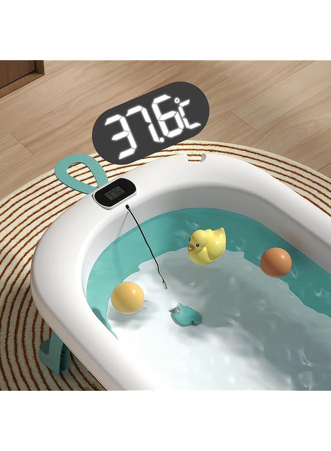 RENOVO Baby Bath Tub With Digital Thermometer Drain Plug And Hanging Ring Portable Travel Friendly Anti Skid Collapsible Bathtub For Kids Grey/White - Image 5