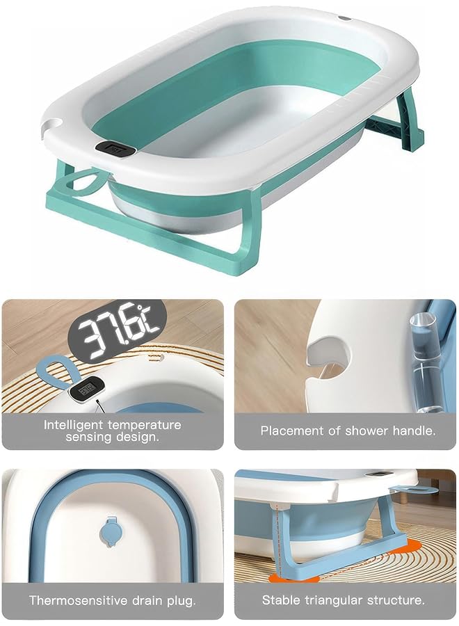 RENOVO Baby Bath Tub With Digital Thermometer Drain Plug And Hanging Ring Portable Travel Friendly Anti Skid Collapsible Bathtub For Kids Grey/White - Image 3
