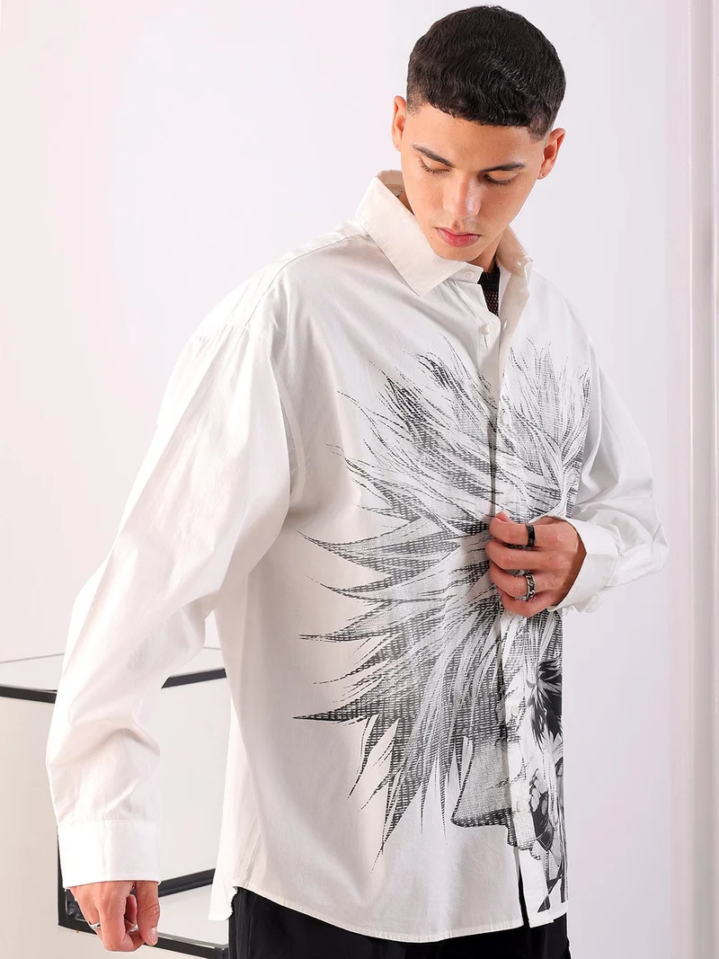 The Indian Garage Co Men Oversized Graphic Print Half Sleeves Cutaway Collar Street Wear Shirt