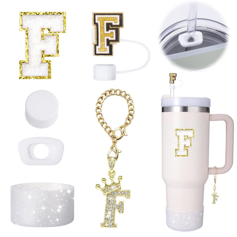 Mity Rain 6Piece Stanley Cup Accessory Set for 30 oz and 40 oz Tumbler with Handle Including Straw Cover Cap Cup Initials Charm Silicone Boot Round and Square SpillProof Stopper