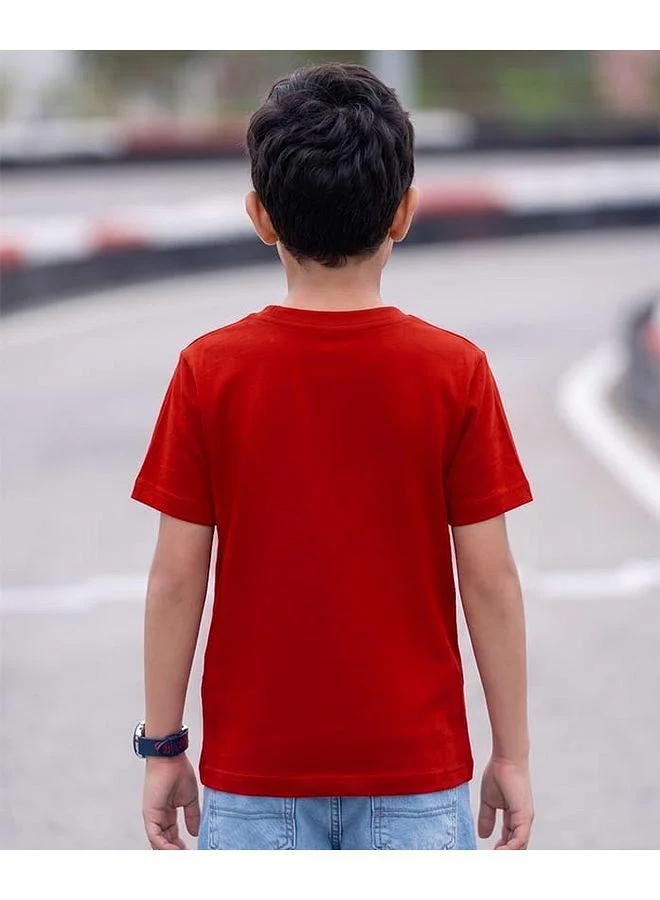 Pine Kids Pine Kids Cotton Knit T-Shirt with Dino Print  - Red