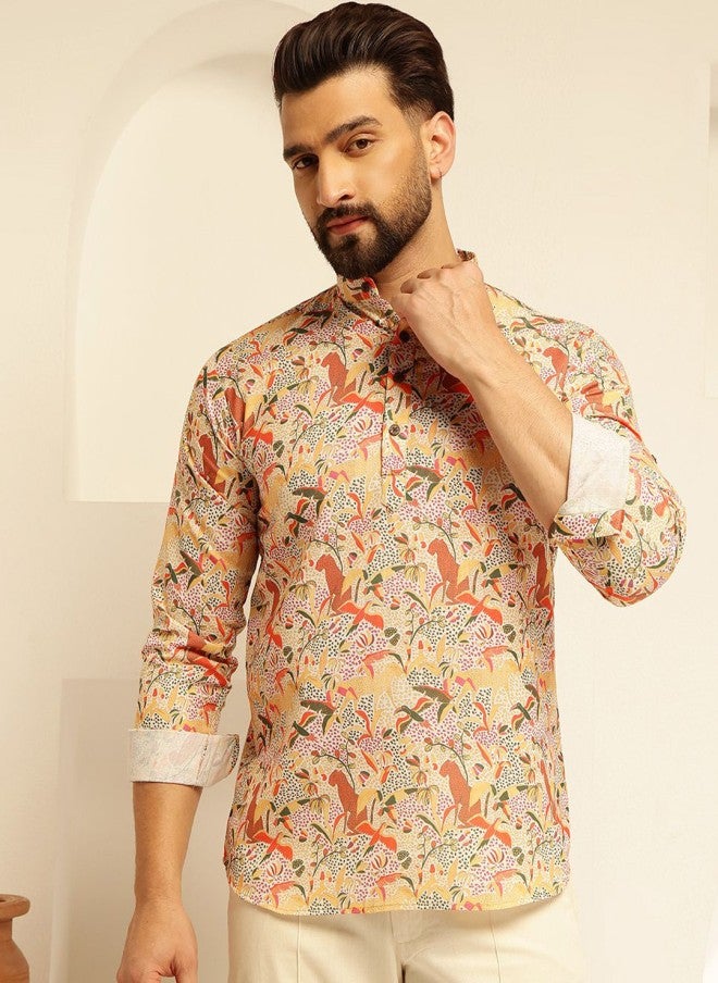 Sojanya Quirky Printed Cotton Kurta for Men - Image 1