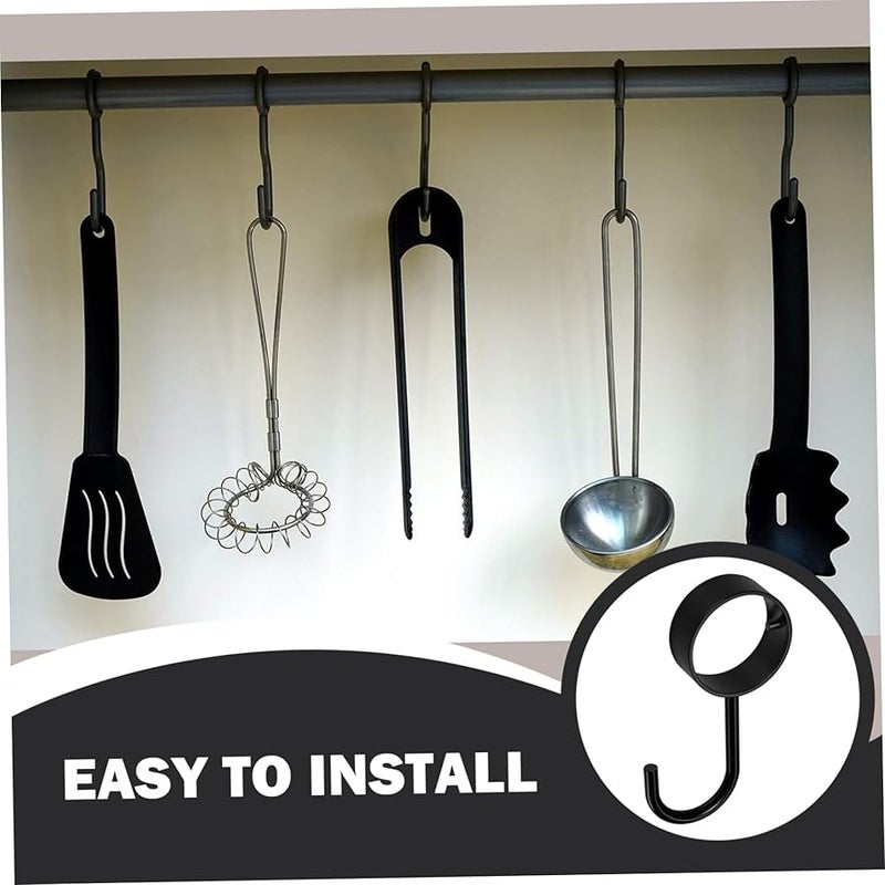 Stainless Steel 5PCS Black Ring Hooks For 32mm Rod Clothes Curtains Pots Hanging - Image 4