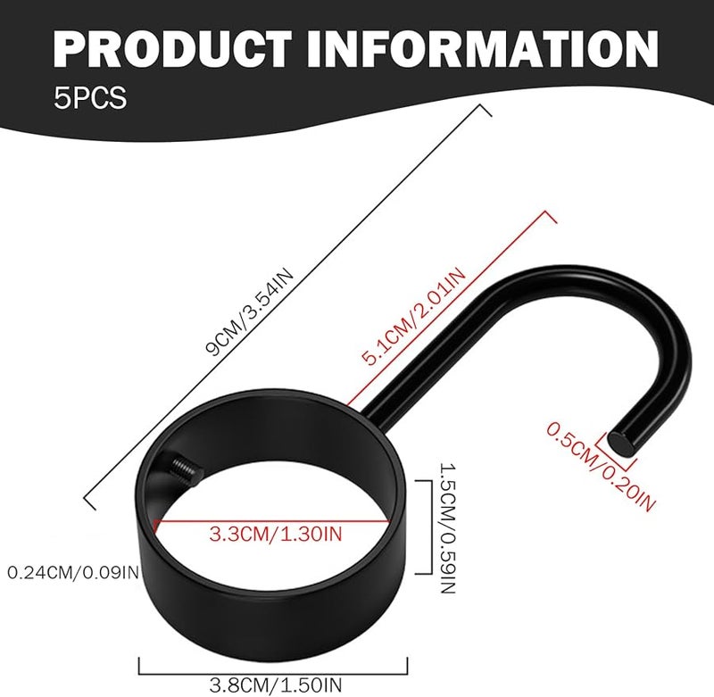 Stainless Steel 5PCS Black Ring Hooks For 32mm Rod Clothes Curtains Pots Hanging - Image 5