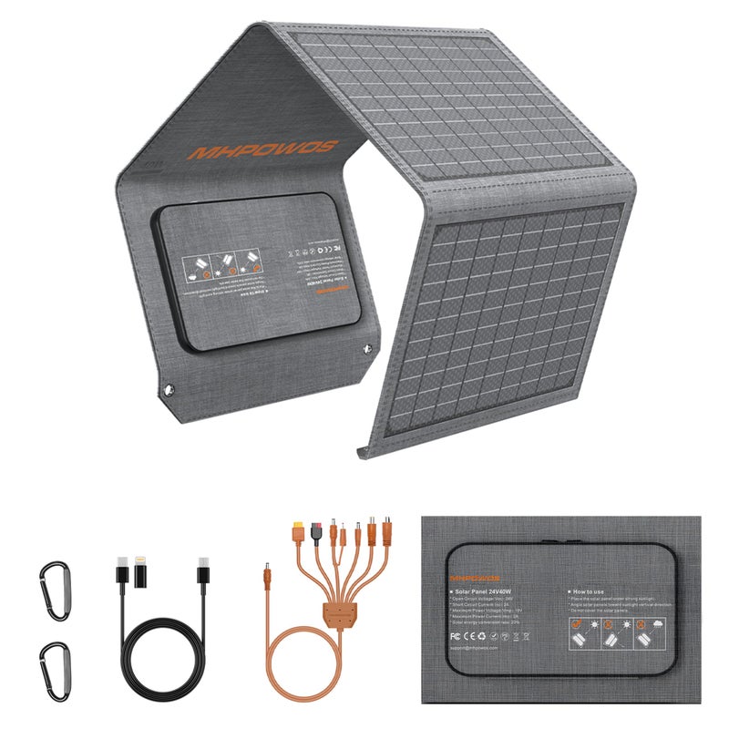 MHPOWOS [Upgraded] MHPOWOS 40W Portable Solar Panel Charger with Triple Output (USB-C/USB-A/DC), 23% High-Efficiency & IP65 Water Resistant, Ultra-Compact Design for Backpack Camping Hiking Phone Power Bank - Image 1