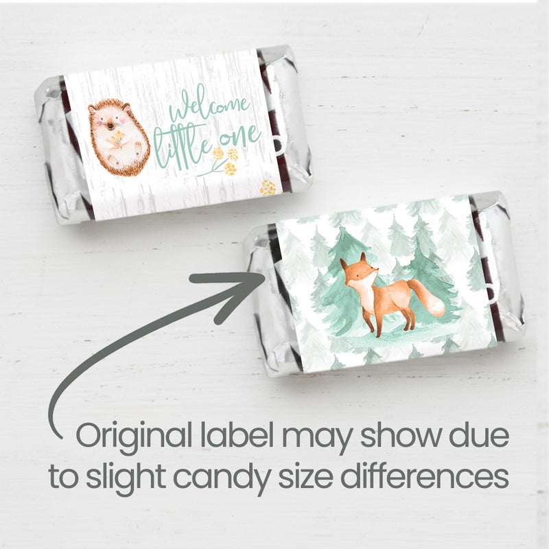 DISTINCTIVS Woodland Baby Shower Mini Candy Bar Wrappers, Woodland Creatures Baby Shower Decorations - 42 Stickers - Image 4