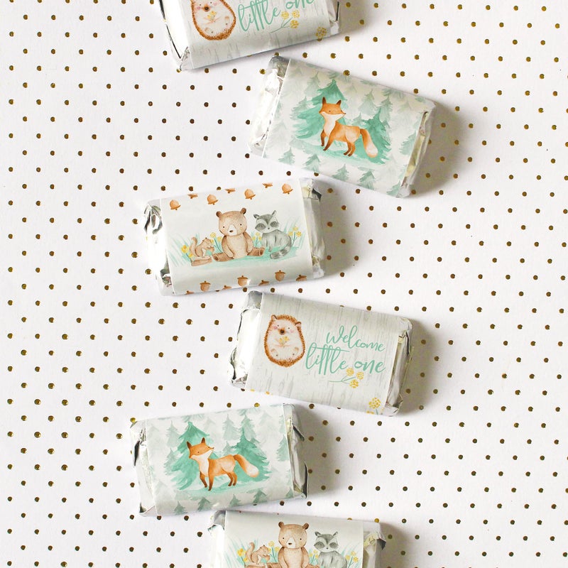 DISTINCTIVS Woodland Baby Shower Mini Candy Bar Wrappers, Woodland Creatures Baby Shower Decorations - 42 Stickers - Image 2