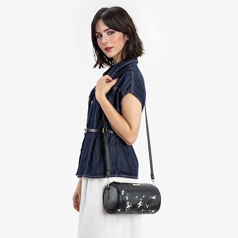 2025 Spring And Flower Embroidery Cylinder Bag Fashionable And Easiest For Match Small Women'S Mobile Phone Bag Crossbody Shoulder Bag - Image 4