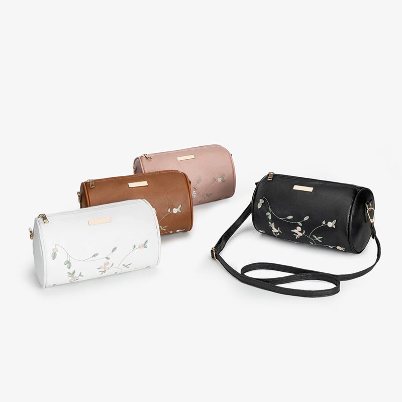 2025 Spring And Flower Embroidery Cylinder Bag Fashionable And Easiest For Match Small Women'S Mobile Phone Bag Crossbody Shoulder Bag - Image 2