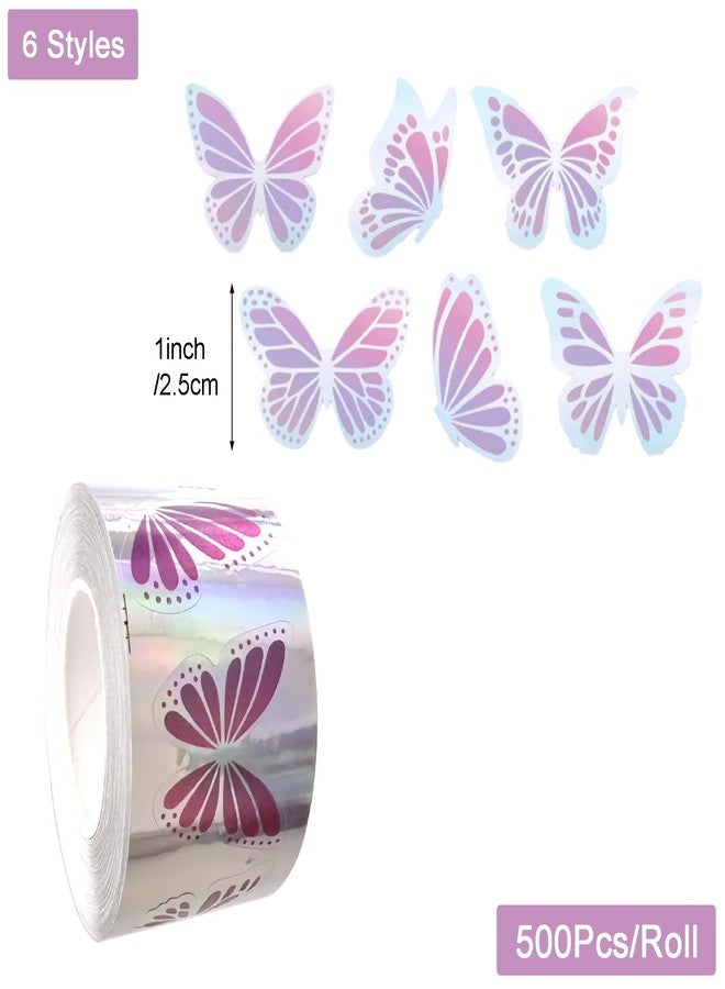 HinchJone Butterfly Stickers Roll 500Pcs Laser Purple Pink Butterfly Shape Seal Stickers Waterproof Self-Adhesive Decals for Gift Wrapping, Envelope, Journal, Party Supplies - Image 2