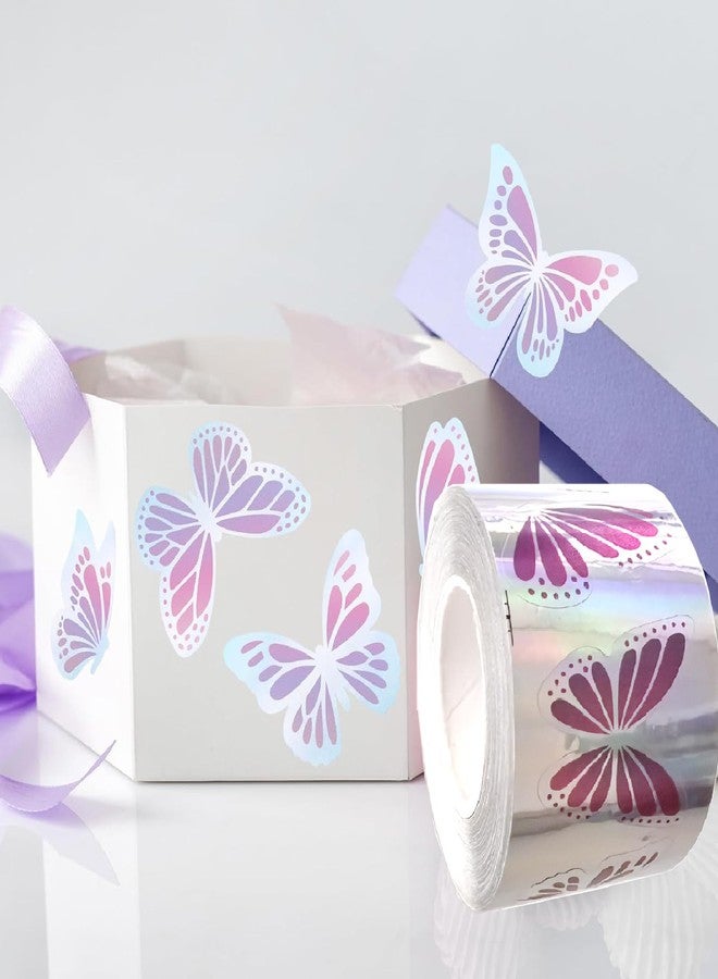 HinchJone Butterfly Stickers Roll 500Pcs Laser Purple Pink Butterfly Shape Seal Stickers Waterproof Self-Adhesive Decals for Gift Wrapping, Envelope, Journal, Party Supplies - Image 4