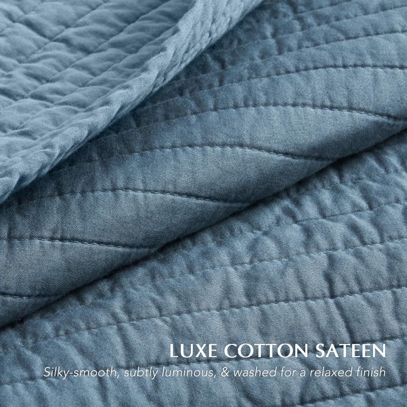EVERGRACEHOME Cotton Sateen Quilt Set King Size, Pre-Washed Cotton Channel Stitch Coverlet Bedspread, 3 Pieces Lightweight Soft Bedding Sets for All Season, with 2 Pillow Shams, Sonoma Blue - Image 4