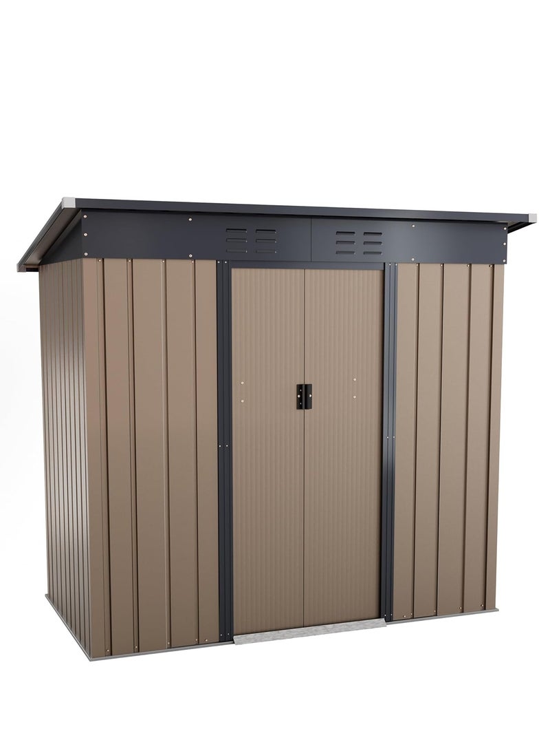 Egardenkart, Outdoor Storage Shed Metal - Tan, 6.5x6 Ft | Garden Shed with Lockable Door | Outdoor Storage Cabinet for Garden Storage | Outdoor Shed Storage (With Installation) - Image 1