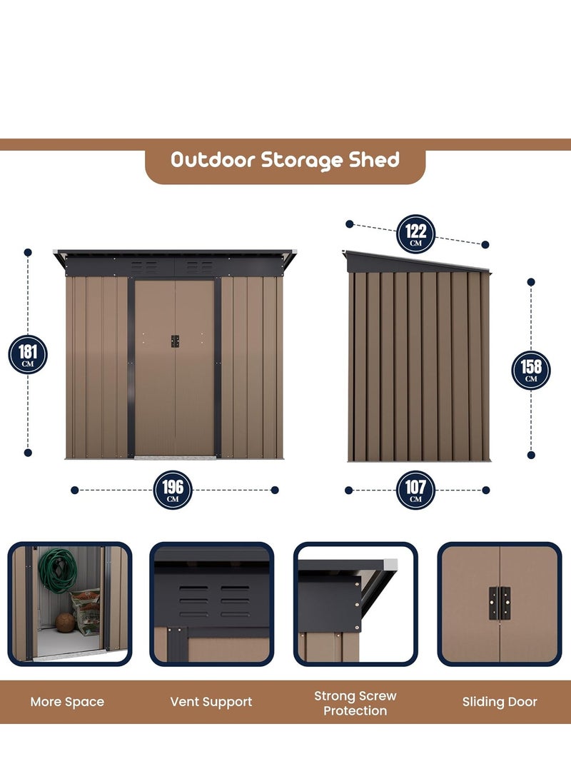 Egardenkart, Outdoor Storage Shed Metal - Tan, 6.5x6 Ft | Garden Shed with Lockable Door | Outdoor Storage Cabinet for Garden Storage | Outdoor Shed Storage (With Installation) - Image 2