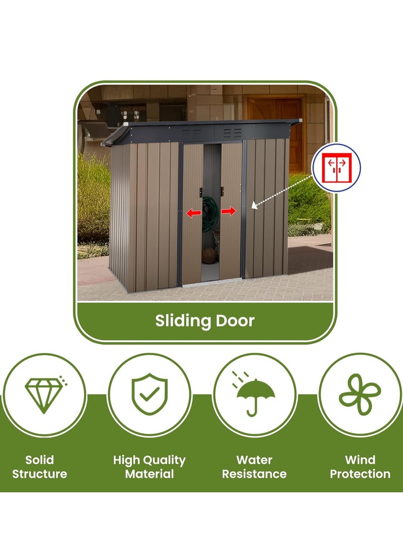 Egardenkart, Outdoor Storage Shed Metal - Tan, 6.5x6 Ft | Garden Shed with Lockable Door | Outdoor Storage Cabinet for Garden Storage | Outdoor Shed Storage (With Installation) - Image 3
