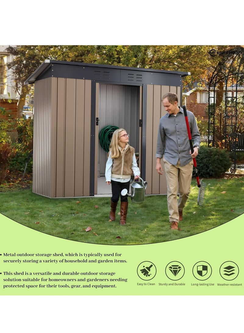 Egardenkart, Outdoor Storage Shed Metal - Tan, 6.5x6 Ft | Garden Shed with Lockable Door | Outdoor Storage Cabinet for Garden Storage | Outdoor Shed Storage (With Installation) - Image 4