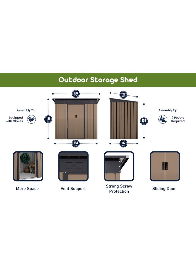 Egardenkart, Outdoor Storage Shed Metal - Tan, 6.5x6 Ft | Garden Shed with Lockable Door | Outdoor Storage Cabinet for Garden Storage | Outdoor Shed Storage (With Installation) - Image 2