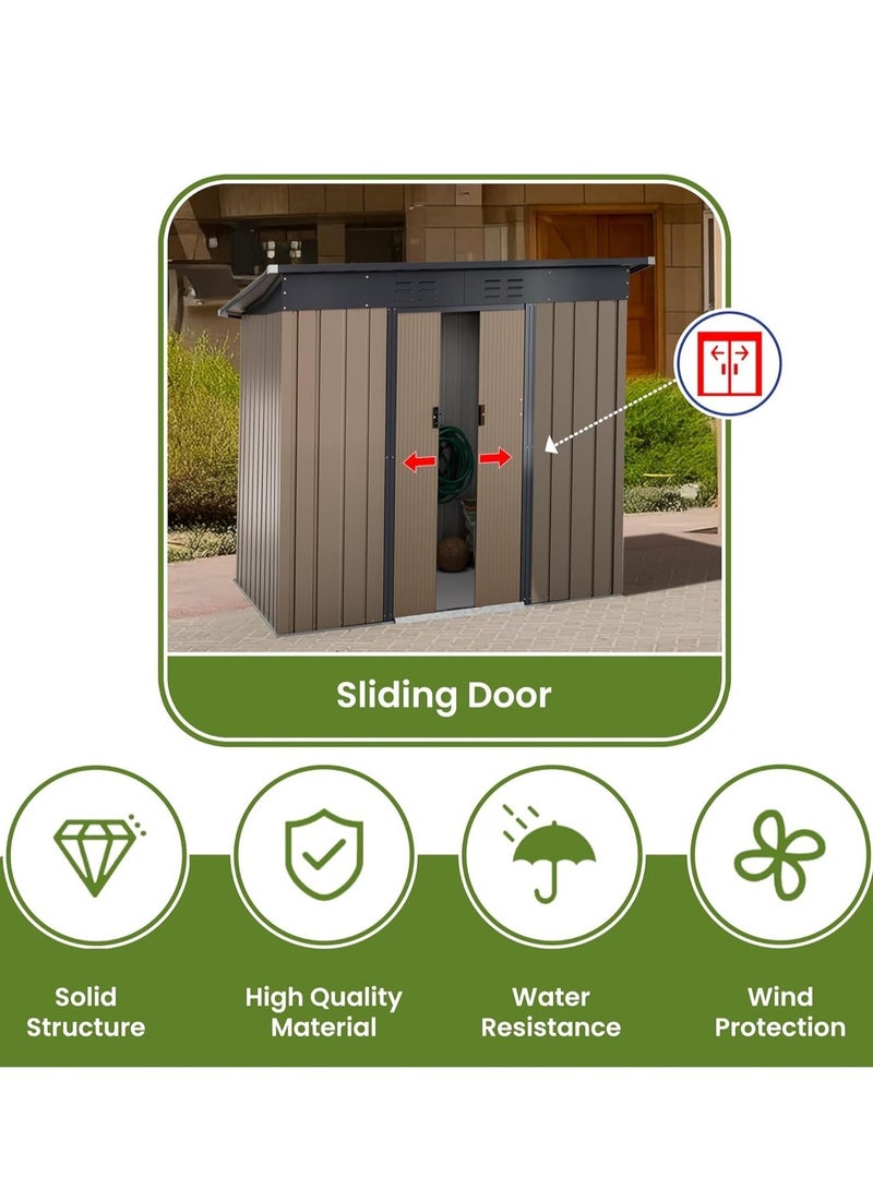 Egardenkart, Outdoor Storage Shed Metal - Tan, 6.5x6 Ft | Garden Shed with Lockable Door | Outdoor Storage Cabinet for Garden Storage | Outdoor Shed Storage (With Installation) - Image 3