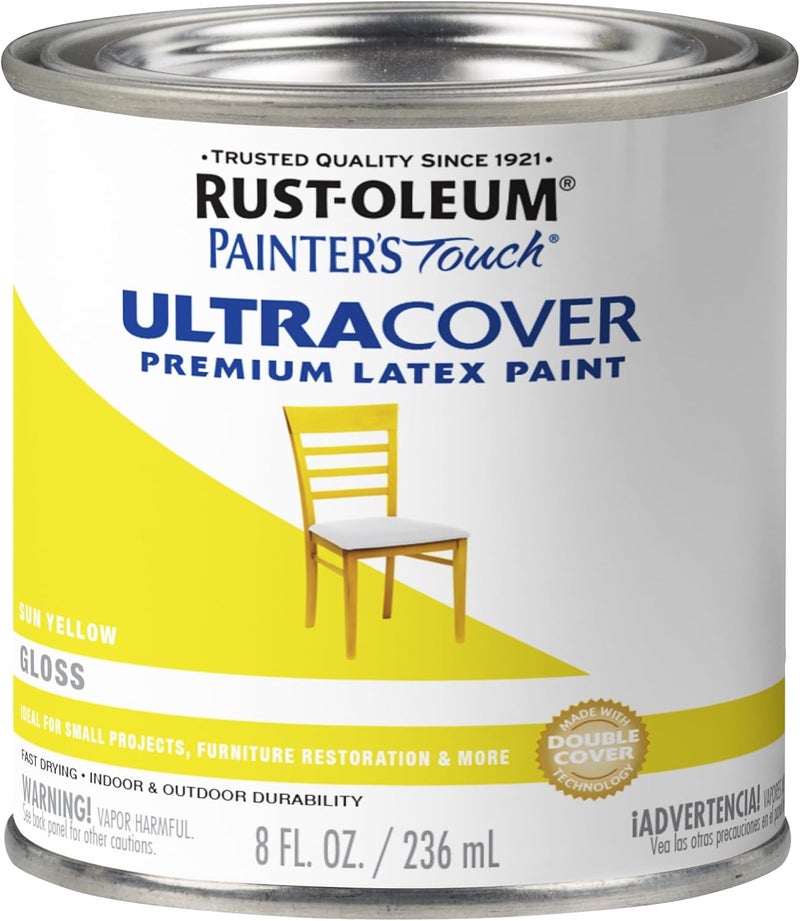 Rust-Oleum Painter's Touch Ultra Cover Premium Latex Paint, Gloss Sun Yellow, 8 Fl Oz - Image 1