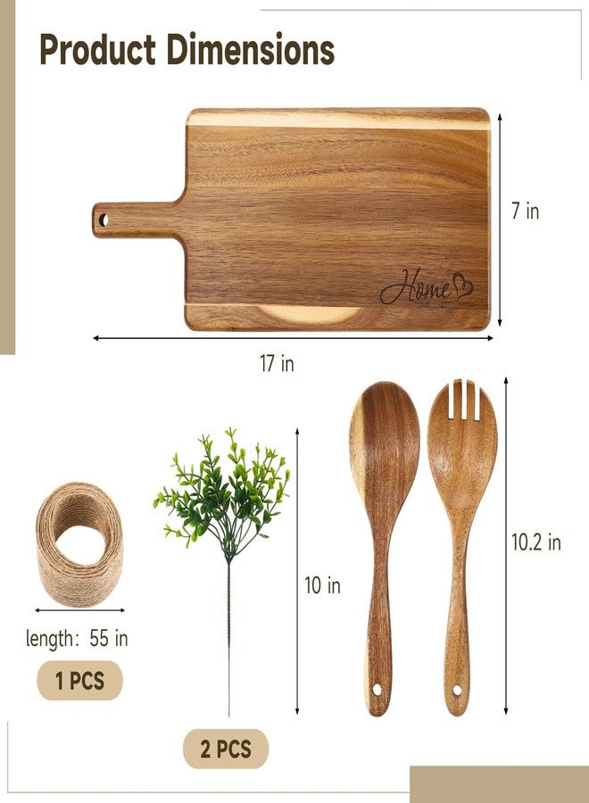 DORMIYA Wooden Cutting Board Set, Solid Wood Chopping & Serving Board with Salad Spoon & Fork, Decorative Kitchen Platter for Housewarming, Wedding, New Home or Family Kitchen Essential - Image 3