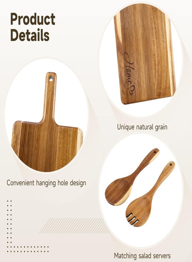 DORMIYA Wooden Cutting Board Set, Solid Wood Chopping & Serving Board with Salad Spoon & Fork, Decorative Kitchen Platter for Housewarming, Wedding, New Home or Family Kitchen Essential - Image 2
