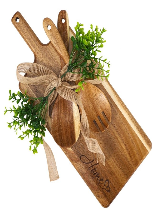 DORMIYA Wooden Cutting Board Set, Solid Wood Chopping & Serving Board with Salad Spoon & Fork, Decorative Kitchen Platter for Housewarming, Wedding, New Home or Family Kitchen Essential - Image 1