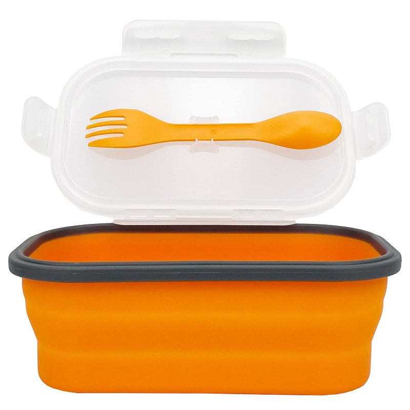 CCyanzi Silicone Lunch Container Bento Box  Collapsible Food Storage Containers with Airtight Lids and 2in1 Fork  Reusable Food Containers for Travel Camping and RV  Food Grade 1000ml Microwave Container - Image 1