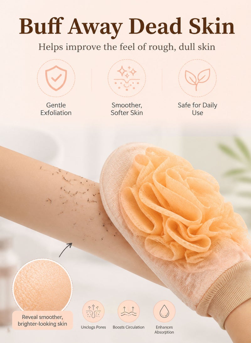 Ammar Space Exfoliating Bath Glove with Sponge, Double-Sided Body Scrubber for Shower, 22 × 14 cm-Off white - Image 2