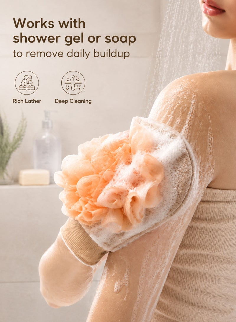 Ammar Space Exfoliating Bath Glove with Sponge, Double-Sided Body Scrubber for Shower, 22 × 14 cm-Off white - Image 3