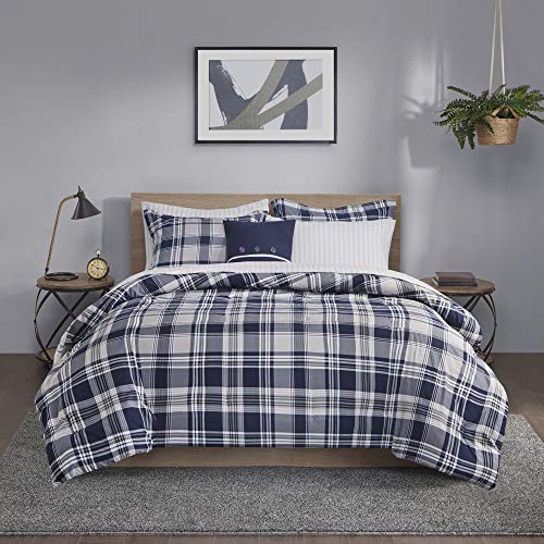 madison park Madison Park Essentials Cozy Bed in A Bag  Reversible Comforter with Complete Sheet Set Casual Plaid Cabin Design All Season Cover Decorative Pillow Patrick Plaid Navy Queen90x90 8 Piece 