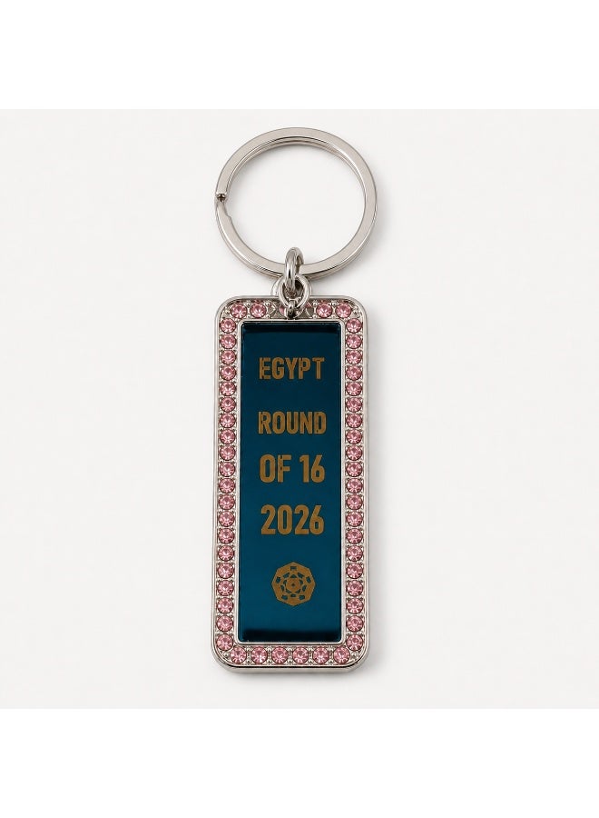 Egypt Round of 16 2026 Commemorative Metal Keychain with Pink Rhinestone Border - Image 2