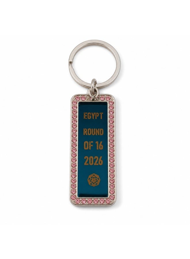 Egypt Round of 16 2026 Commemorative Metal Keychain with Pink Rhinestone Border - Image 1