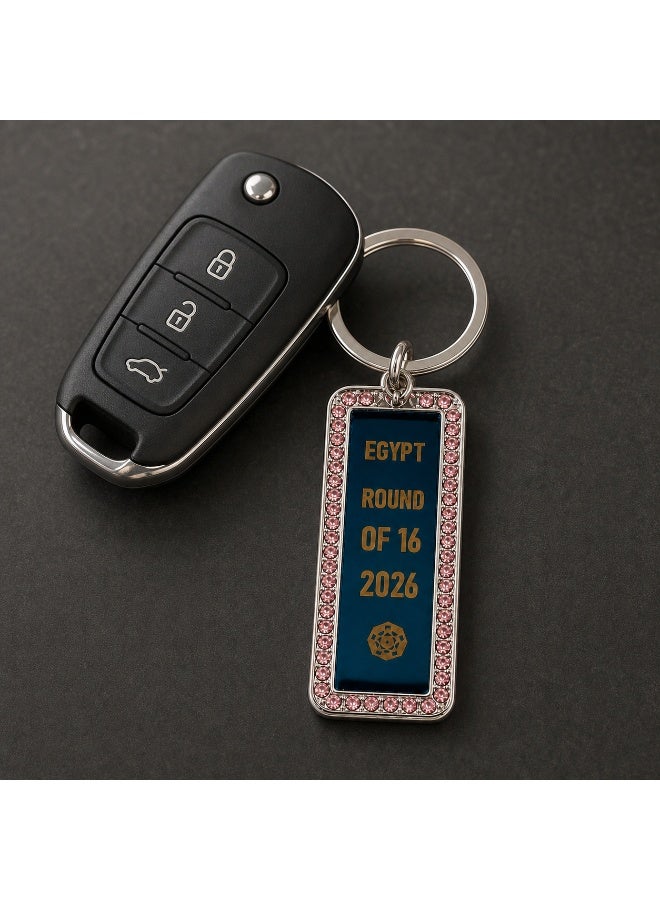 Egypt Round of 16 2026 Commemorative Metal Keychain with Pink Rhinestone Border - Image 4