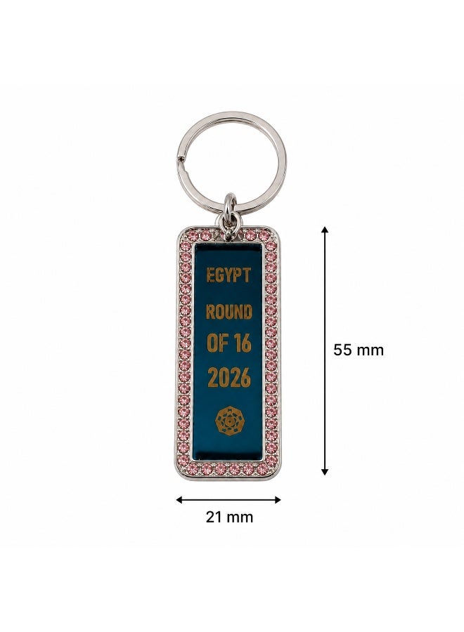 Egypt Round of 16 2026 Commemorative Metal Keychain with Pink Rhinestone Border - Image 3