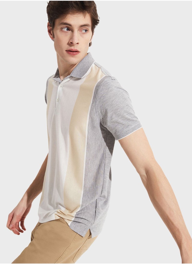 JUNE - Striped Slim Fit Polo - Image 1