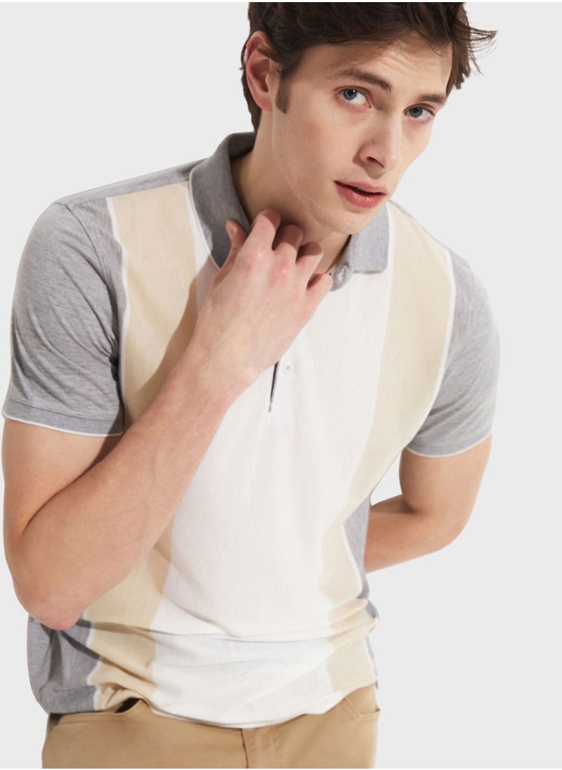 JUNE - Striped Slim Fit Polo - Image 1