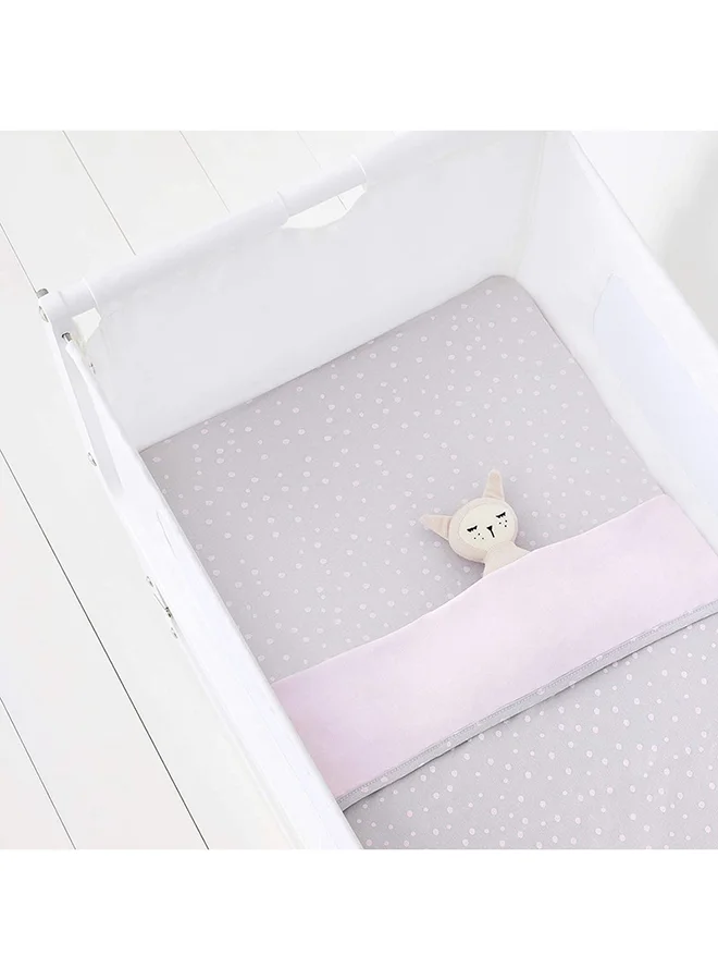 Snuz Pack of 2 Crib Fitted Sheets, Design Ed To Fit Pod Bedside Cribs, 100% Cotton, Infant And Baby, Patternrose Spot, Fitted Sheet Size - 44 X 80Cm
