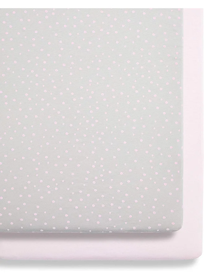 Snuz Pack of 2 Crib Fitted Sheets, Design Ed To Fit Pod Bedside Cribs, 100% Cotton, Infant And Baby, Patternrose Spot, Fitted Sheet Size - 44 X 80Cm