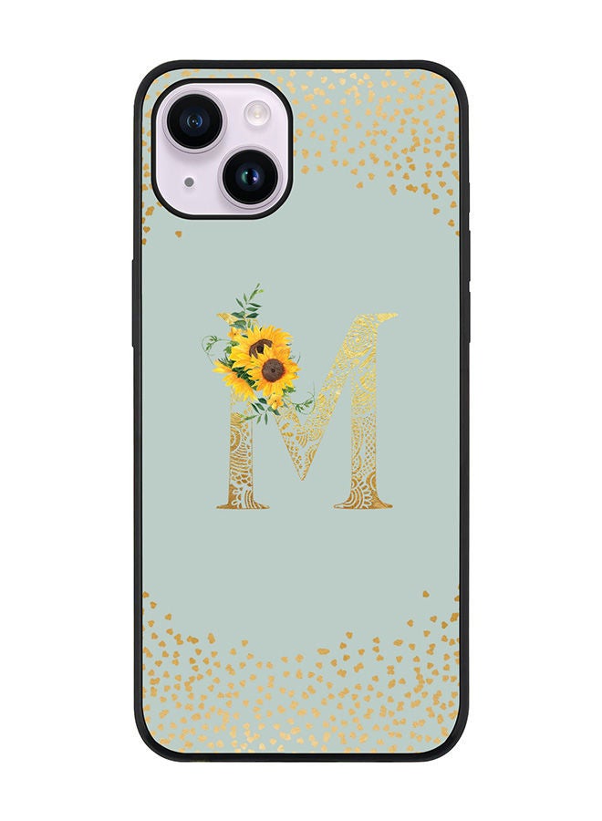 Stylizedd Rugged Black edge case for Apple iPhone 14 Plus Slim fit Soft Case Flexible Rubber Edges Anti Drop TPU Gel Thin Cover - Custom Monogram Initial Letter Floral Pattern Alphabet - M (Light Grey ) - Image 1