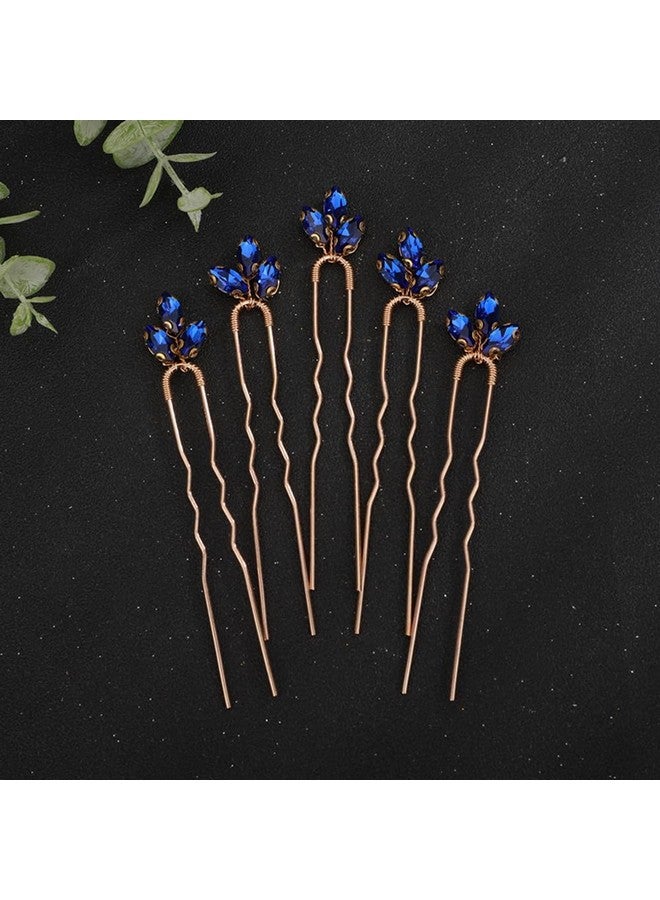 Rumtock 5pcs Blue Rhinestones Gold Hair Piece for Women Girls Wedding Bridal Hair Styling Hair Pins Cute Handmade Jewelry (Blue) - Image 1