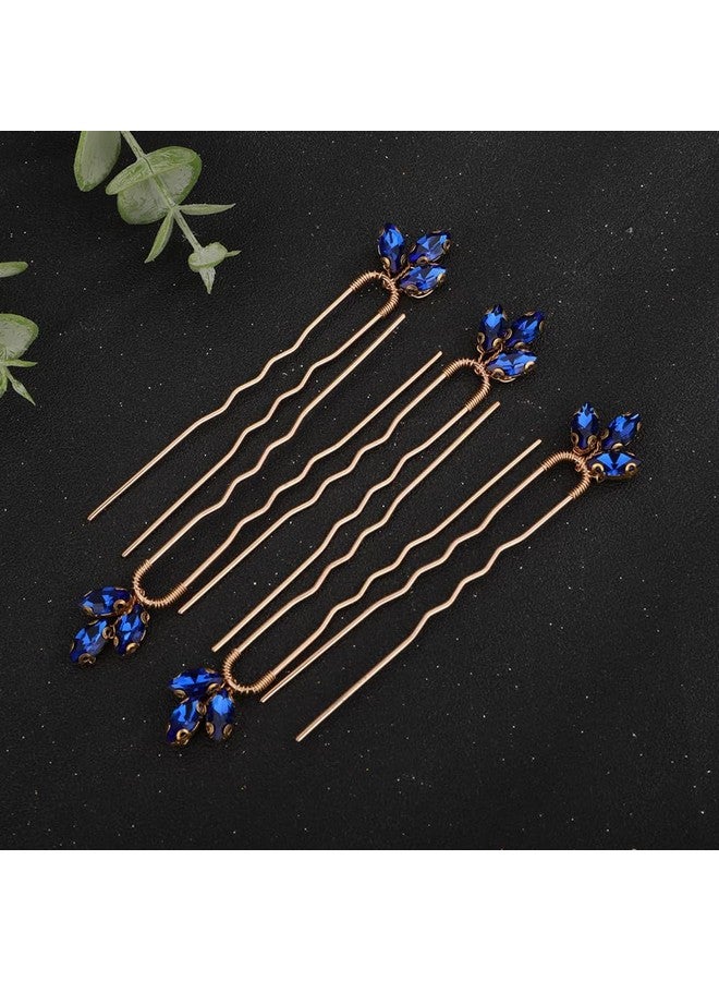 Rumtock 5pcs Blue Rhinestones Gold Hair Piece for Women Girls Wedding Bridal Hair Styling Hair Pins Cute Handmade Jewelry (Blue) - Image 2