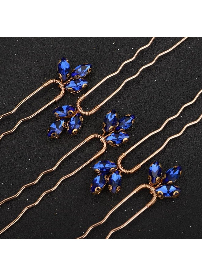 Rumtock 5pcs Blue Rhinestones Gold Hair Piece for Women Girls Wedding Bridal Hair Styling Hair Pins Cute Handmade Jewelry (Blue) - Image 3